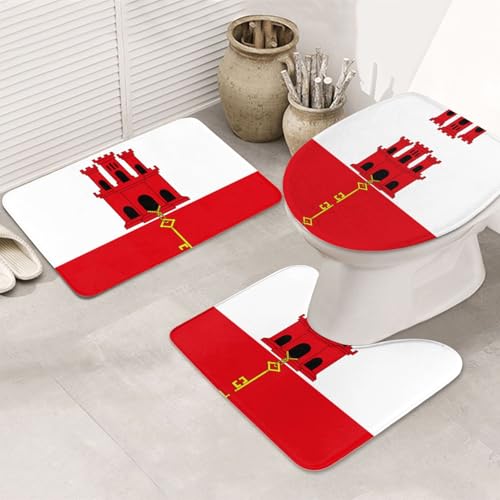 Flag of Gibraltar 3-teiliges Badezimmerteppich-Set, rutschfest, ultraweich, geeignet für Badezimmer, Toiletten, Badewannen, Duschen, Schwarz Flag of Gibraltar 3-teiliges Badezimmerteppich-Set, rutschfest, ultraweich, geeignet für Badezimmer, Toiletten, Badewannen, Duschen, Schwarz von BOXILTD