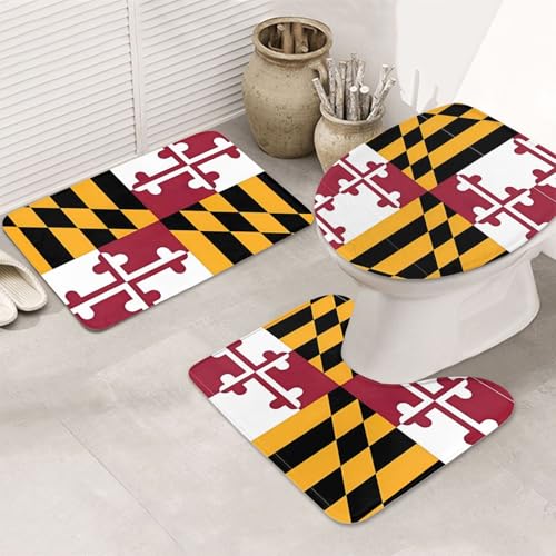 Flag of Maryland 3-teiliges Badezimmerteppich-Set, rutschfest, ultraweich, geeignet für Badezimmer, Toiletten, Badewannen, Duschen, Schwarz von BOXILTD