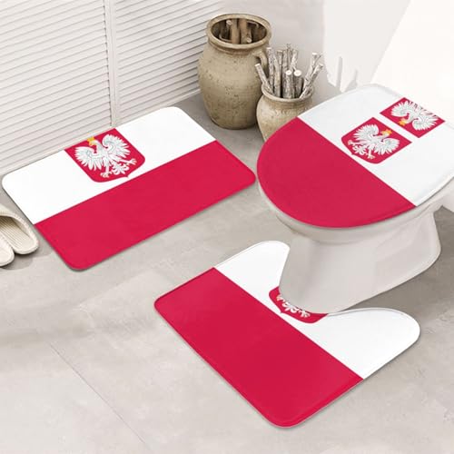 Flagge Polens 3-teiliges Badezimmerteppich-Set - rutschfeste ultraweiche Teppichmatten geeignet für Badezimmer Toiletten, Badewannen, Duschen, Schwarz Flagge Polens 3-teiliges Badezimmerteppich-Set - rutschfeste ultraweiche Teppichmatten geeignet für Badezimmer Toiletten, Badewannen, Duschen, Schwarz von BOXILTD