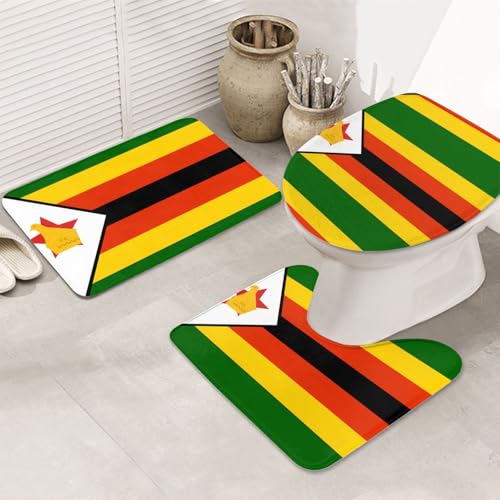 Flagge von Simbabwe 3-teiliges Badezimmerteppich-Set – rutschfeste ultraweiche Teppichmatten, geeignet für Badezimmer, Toiletten, Badewannen, Duschen, Schwarz Flagge von Simbabwe 3-teiliges Badezimmerteppich-Set – rutschfeste ultraweiche Teppichmatten, geeignet für Badezimmer, Toiletten, Badewannen, Duschen, Schwarz von BOXILTD