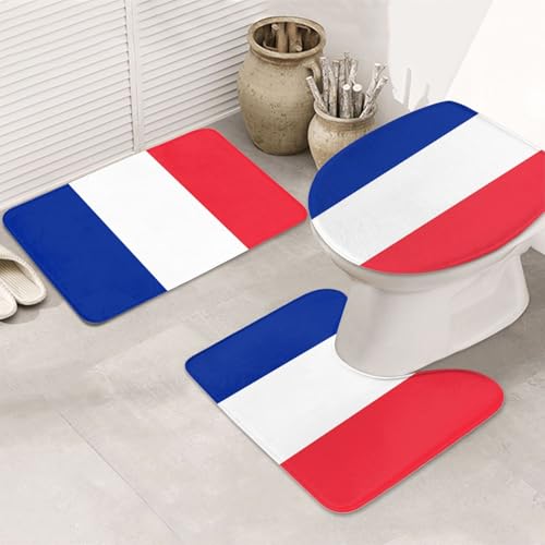 Französische Flagge, 3-teiliges Badezimmerteppich-Set, rutschfest, ultraweich, geeignet für Badezimmer, Toiletten, Badewannen, Duschen, Schwarz Französische Flagge, 3-teiliges Badezimmerteppich-Set, rutschfest, ultraweich, geeignet für Badezimmer, Toiletten, Badewannen, Duschen, Schwarz von BOXILTD