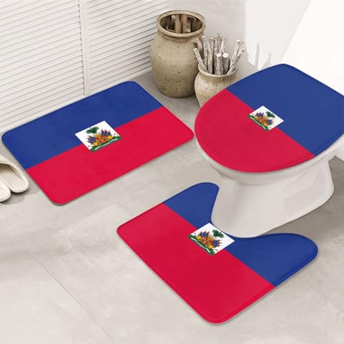 Haitianische Flagge, 3-teiliges Badezimmerteppich-Set, rutschfest, ultraweich, geeignet für Badezimmer, Toiletten, Badewannen, Duschen, Schwarz Haitianische Flagge, 3-teiliges Badezimmerteppich-Set, rutschfest, ultraweich, geeignet für Badezimmer, Toiletten, Badewannen, Duschen, Schwarz von BOXILTD