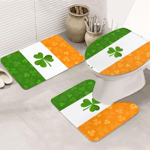 Irische Flagge, 3-teiliges Badezimmerteppich-Set, rutschfest, ultraweich, geeignet für Badezimmer, Toiletten, Badewannen, Duschen, Schwarz Irische Flagge, 3-teiliges Badezimmerteppich-Set, rutschfest, ultraweich, geeignet für Badezimmer, Toiletten, Badewannen, Duschen, Schwarz von BOXILTD