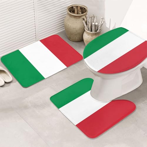Italienische Flagge, 3-teiliges Badezimmerteppich-Set, rutschfest, ultraweich, geeignet für Badezimmer, Toiletten, Badewannen, Duschen, Schwarz Italienische Flagge, 3-teiliges Badezimmerteppich-Set, rutschfest, ultraweich, geeignet für Badezimmer, Toiletten, Badewannen, Duschen, Schwarz von BOXILTD
