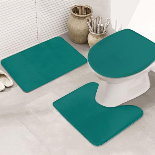 Natürliches Grün 3-teiliges Badezimmerteppich-Set - rutschfeste ultraweiche Teppichmatten, geeignet für Badezimmer, Toiletten, Badewannen, Duschen, Schwarz von BOXILTD