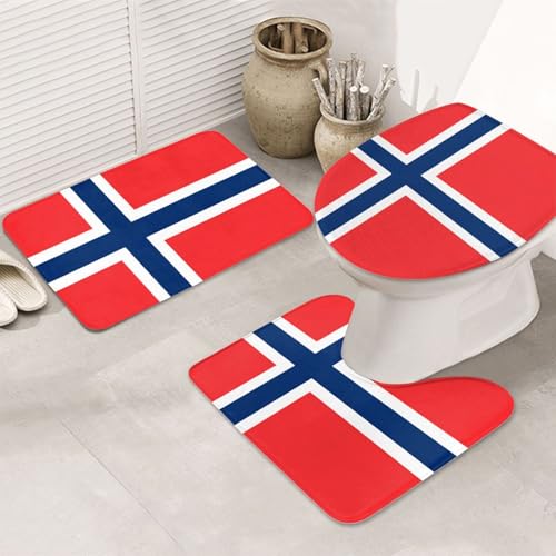 Norwegische Flagge, 3-teiliges Badezimmerteppich-Set, rutschfest, ultraweich, geeignet für Badezimmer, Toiletten, Badewannen, Duschen, Schwarz Norwegische Flagge, 3-teiliges Badezimmerteppich-Set, rutschfest, ultraweich, geeignet für Badezimmer, Toiletten, Badewannen, Duschen, Schwarz von BOXILTD