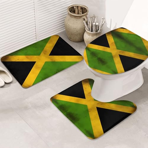 Old Jamaican Flag 3-teiliges Badezimmerteppich-Set, rutschfest, ultraweich, geeignet für Badezimmer, Toiletten, Badewannen, Duschen, Schwarz Old Jamaican Flag 3-teiliges Badezimmerteppich-Set, rutschfest, ultraweich, geeignet für Badezimmer, Toiletten, Badewannen, Duschen, Schwarz von BOXILTD