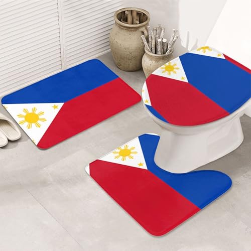 Philippinische Flagge, 3-teiliges Badezimmerteppich-Set, rutschfest, ultraweich, geeignet für Badezimmer, Toiletten, Badewannen, Duschen, Schwarz Philippinische Flagge, 3-teiliges Badezimmerteppich-Set, rutschfest, ultraweich, geeignet für Badezimmer, Toiletten, Badewannen, Duschen, Schwarz von BOXILTD