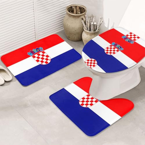 Republik Kroatien Flagge 3-teiliges Badezimmerteppich-Set - rutschfeste ultraweiche Teppichmatten geeignet für Badezimmer Toiletten, Badewannen, Duschen, Schwarz Republik Kroatien Flagge 3-teiliges Badezimmerteppich-Set - rutschfeste ultraweiche Teppichmatten geeignet für Badezimmer Toiletten, Badewannen, Duschen, Schwarz von BOXILTD