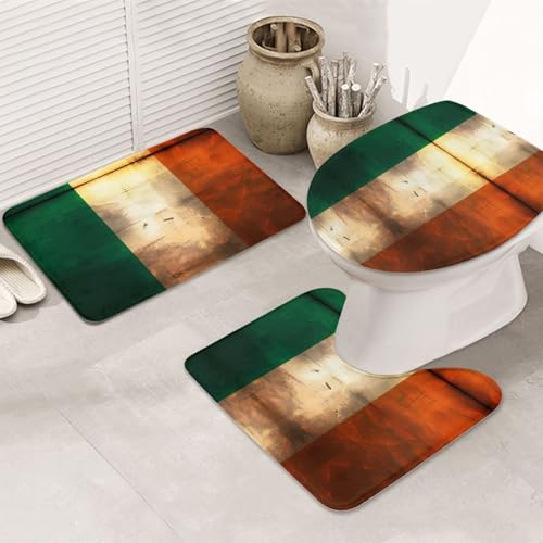 Retro Irische Flagge 3-teiliges Badezimmerteppich-Set – rutschfeste ultraweiche Teppichmatten, geeignet für Badezimmer, Toiletten, Badewannen, Duschen, Schwarz Retro Irische Flagge 3-teiliges Badezimmerteppich-Set – rutschfeste ultraweiche Teppichmatten, geeignet für Badezimmer, Toiletten, Badewannen, Duschen, Schwarz von BOXILTD