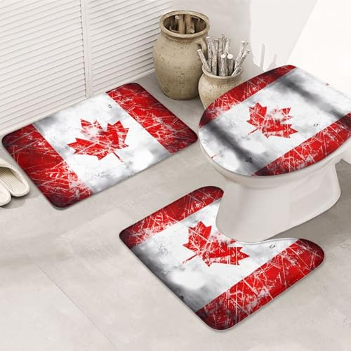 Retro Kanada Flagge 3-teiliges Badezimmerteppich-Set – rutschfeste ultraweiche Teppichmatten, geeignet für Badezimmer, Toiletten, Badewannen, Duschen, Schwarz Retro Kanada Flagge 3-teiliges Badezimmerteppich-Set – rutschfeste ultraweiche Teppichmatten, geeignet für Badezimmer, Toiletten, Badewannen, Duschen, Schwarz von BOXILTD