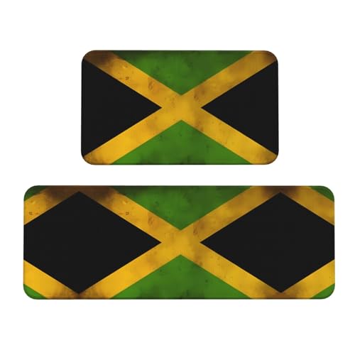 Rutschfeste Küchenbodenmatten-Set mit alter jamaikanischer Flagge, gepolstert, Anti-Ermüdungs-Küchenmatten für Boden, 2er-Pack für Küche, Esszimmer, Waschküche und mehr, 43,2 x 74,9 cm + 43,2 x 119,9 Rutschfeste Küchenbodenmatten-Set mit alter jamaikanischer Flagge, gepolstert, Anti-Ermüdungs-Küchenmatten für Boden, 2er-Pack für Küche, Esszimmer, Waschküche und mehr, 43,2 x 74,9 cm + 43,2 x 119,9 von BOXILTD