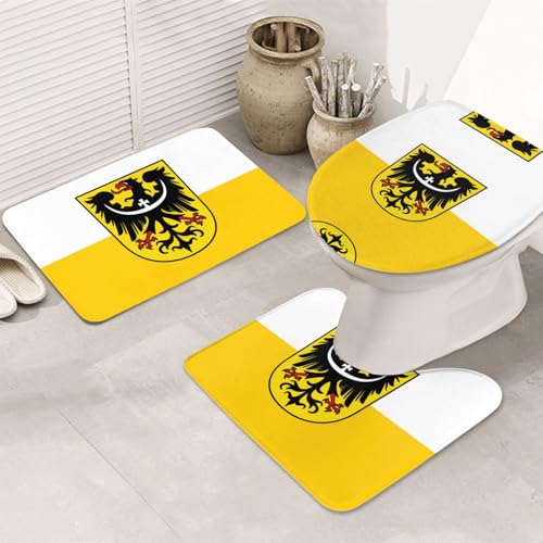 Schlesische Flagge, 3-teiliges Badezimmerteppich-Set, rutschfest, ultraweich, geeignet für Badezimmer, Toiletten, Badewannen, Duschen, Schwarz Schlesische Flagge, 3-teiliges Badezimmerteppich-Set, rutschfest, ultraweich, geeignet für Badezimmer, Toiletten, Badewannen, Duschen, Schwarz von BOXILTD