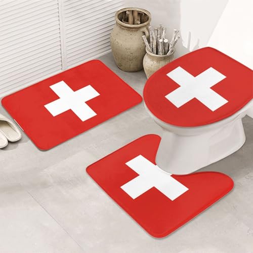 Schweizer Flagge 3-teiliges Badezimmerteppich-Set – rutschfeste ultraweiche Teppichmatten, geeignet für Badezimmer, Toiletten, Badewannen, Duschen, Schwarz Schweizer Flagge 3-teiliges Badezimmerteppich-Set – rutschfeste ultraweiche Teppichmatten, geeignet für Badezimmer, Toiletten, Badewannen, Duschen, Schwarz von BOXILTD