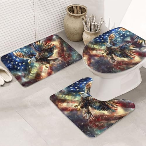 Soaring Eagle 3-teiliges Badezimmerteppich-Set, rutschfest, ultraweich, geeignet für Badezimmer, Toiletten, Badewannen, Duschen, Schwarz von BOXILTD