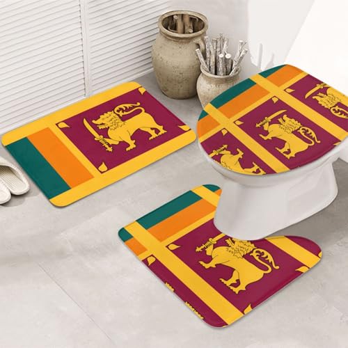 Sri Lanka Flagge 3-teiliges Badezimmerteppich-Set - rutschfeste ultraweiche Teppichmatten, geeignet für Badezimmer, Toiletten, Badewannen, Duschen, Schwarz Sri Lanka Flagge 3-teiliges Badezimmerteppich-Set - rutschfeste ultraweiche Teppichmatten, geeignet für Badezimmer, Toiletten, Badewannen, Duschen, Schwarz von BOXILTD