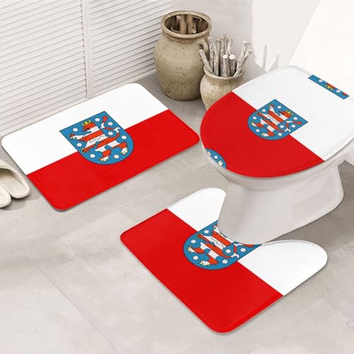 Thüringen Flagge 3-teiliges Badezimmerteppich-Set - rutschfeste ultraweiche Teppichmatten, geeignet für Badezimmer Toiletten, Badewannen, Duschen, Schwarz von BOXILTD