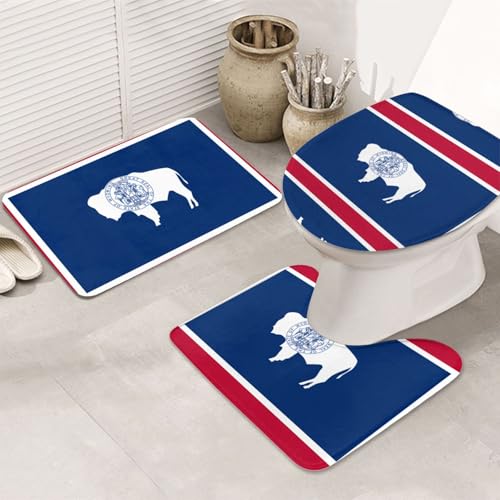 Wyoming State Flag 3-teiliges Badezimmerteppich-Set, rutschfest, ultraweich, geeignet für Badezimmer, Toiletten, Badewannen, Duschen, Schwarz Wyoming State Flag 3-teiliges Badezimmerteppich-Set, rutschfest, ultraweich, geeignet für Badezimmer, Toiletten, Badewannen, Duschen, Schwarz von BOXILTD