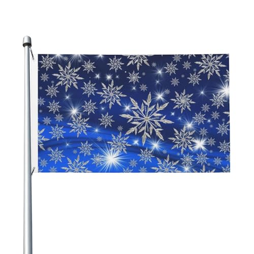 BOXIMIAO Schneeflocke Eiskristall blaue Flagge, 90 x 152 cm, Polyester, Gartenflagge, doppelseitiges Banner für Hof, Rasen, Veranda, Balkon, Heimdekorationen von BOXIMIAO