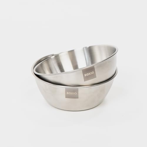 BOXIO - BOWL: 2x Camping Edelstahlschüssel als Salatschüssel, Obstschale, Dessertschalen, Hundenapf, Dipschalen, Snackschale, Suppenschüssel & Servierschüssel – Robuste Bowl aus Edelstahl von BOXIO