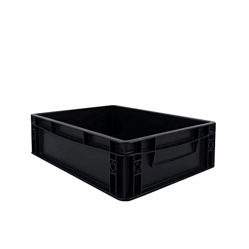BOXIO - SOLO UP: Aufbewahrungsbox 40x30x12 cm - Eurobox - perfekte Plastikbox, Transportkiste, Kiste, Stapelbox für Camping, Keller oder Garten - Schwarz, stapelbar mit anderen Euroboxen von BOXIO