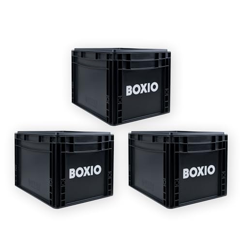 BOXIO – SOLO: 3x Aufbewahrungsbox mit Deckel – Eurobox 40x30 x 28 cm – perfekte Plastikbox Transportkiste aus Kunstoff für Camping, Boot, Keller oder Garten - stapelbar mit anderen Euroboxen von BOXIO