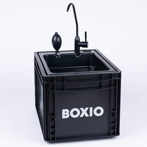 BOXIO Wash, mobiles Waschbecken, Spülbecken für Van, Camping Garten, Spüle mit Wasserhahn, Kunststoff, schwarz von BOXIO