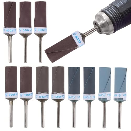 12stk Schleifwalzen mit Körnung 400–2000 für -Werkzeug, Trommelschleifer-Set für Rotationswerkzeuge Trommeldorne zum Schleifen und Polieren Von Holz Kunststoff und Metall von BOXOB