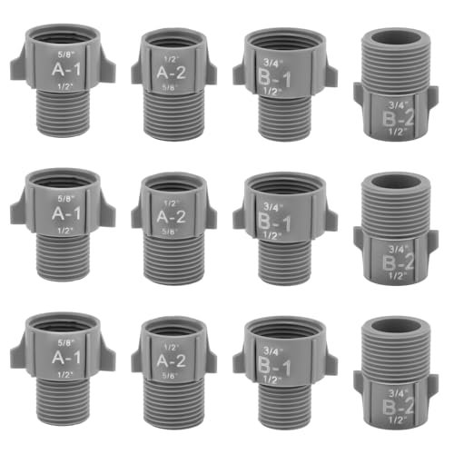 12stk Teiliger Wasserrohr-Schnittstellenkonverter, Schlauchabsperrventiladapter Rohrumwandlungsverbinder für 1/2" NPT auf 5/8" NPT, 1/2" NPT auf 3/4" NPT, Männlich auf Weiblich von BOXOB