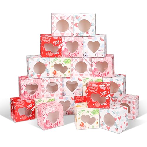 18 Stück Valentinstag Cupcake Boxen, 6 Stile Valentinstag Plätzchenbox mit Fenster Geschenkboxen Karton zum Verpacken von Gebäck Keksen Cupcakes Süßigkeiten Partyzubehör von BOXOB
