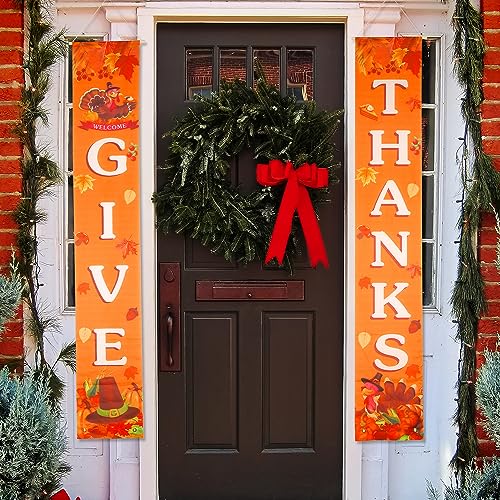 2St Thanksgiving Banner für die Veranda, 180x30cm GIVE THANKS Banner zum Aufhängen Thanksgiving Schild für die Veranda Herbst Kürbis Ahornblatt Thanksgiving Dekoration für Drinnen und Draußen von BOXOB