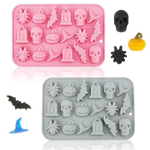 2st Silikonform für Süßigkeiten, Candy Mold Süßigkeiten Silikonform Fledermaus Schädel Kürbis Silikonform Schokoladenform Halloween für Süßigkeiten Kekse Eiswürfel Zuckerkuchen Dekoration von BOXOB