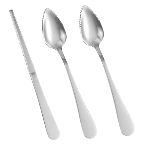 3stk Grapefruit Löffel und Messer Set mit Wellenschliff, Grapefruit Besteck aus Edelstahl für Zitrusfrüchte Zitronen Kiwi Melonen Limetten Pitayas von BOXOB