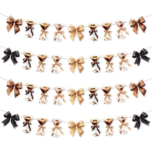 4stk Set Martini-Party-Bannergirlande mit Schleife, Kaffee-Espresso-Martini-Gläser-Banner Vormontierte Kaffee-Cocktail-Girlande mit Schleifen für Brautpartys und Junggesellinnenabschiede von BOXOB