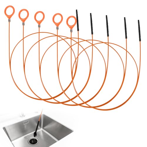 5 Teiliges Abfluss Reinigungswerkzeug mit Schlangenform, 133 cm Flexibler Bruchfester Stahldraht Abfluss Reinigungswerkzeug für Toilette Badewanne Dusche Badezimmer Abflüsse Verstopfte Rohre von BOXOB