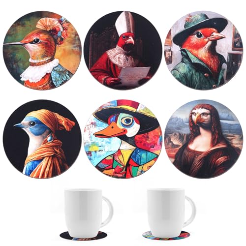 6 Stück Vogel Untersetzer, Lustige Vogel Getränkeuntersetzer Runde Kunst Untersetzer Bunte Vogel Untersetzer aus Holz zum Schutz des Tischs Schreibtisch Dekoration Geschenk von BOXOB