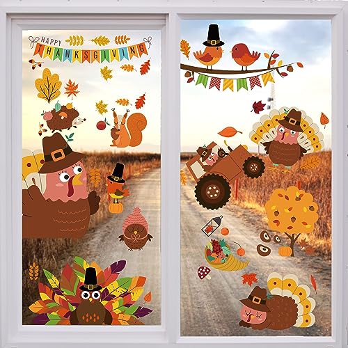 9 Bögen Herbst Fensterbilder, Doppelseitig Thanksgiving Fensteraufkleber Thanksgiving-Fensteraufkleber Ahornblatt-Fensteraufkleber Herbstblätter Türkei für Zuhause Büro Fensterdekoration von BOXOB