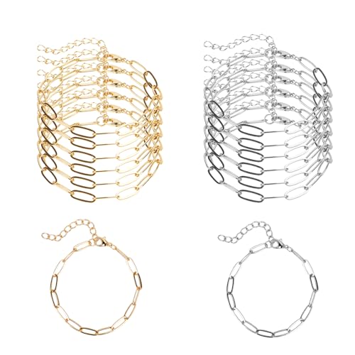 BOXOB 12 Stk Bettelarmband, Gold Silber Verstellbares Kettenarmband aus Legierung mit Karabinerverschluss zur Schmuckherstellung DIY für Frauen BOXOB 12 Stk Bettelarmband, Gold Silber Verstellbares Kettenarmband aus Legierung mit Karabinerverschluss zur Schmuckherstellung DIY für Frauen von BOXOB