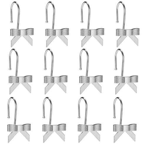 BOXOB 12 Stück Schleife Duschvorhang Haken, Silber Metall Duschvorhangringe Dekorativ Schleifenhaken für Badezimmer Kinderzimmer Zuhause Dekor von BOXOB