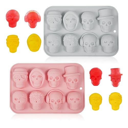BOXOB 2st Silikonform für Süßigkeiten, Halloween Totenkopf Silikonform zum Dekorieren von Süßigkeiten, Keksen, Eiswürfeln, Zuckerkuchen von BOXOB