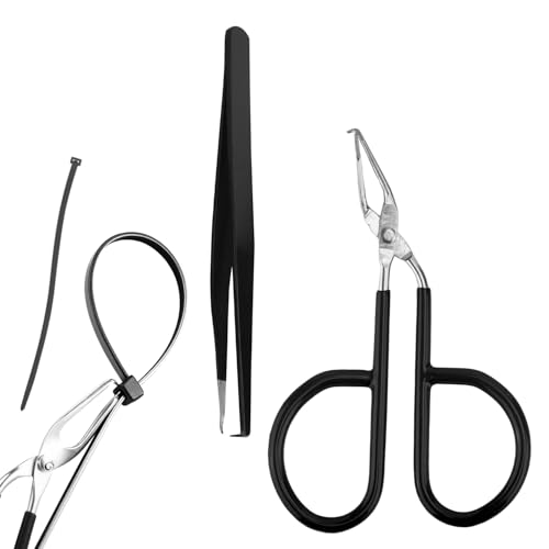 BOXOB 2stk Kabelbinderöffner-Werkzeug, Schwarze Pinzette und Schere aus Edelstahl Kabelbinder-Entferner-Werkzeug für Nylon- Oder Kunststoff-Reißverschlussbänder von BOXOB