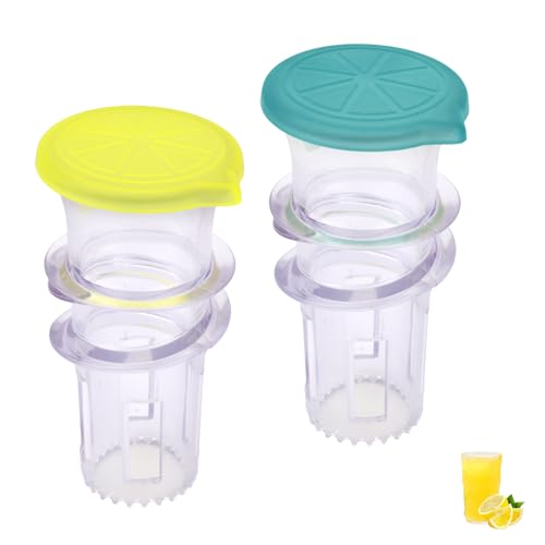 BOXOB 2stk Tragbare Mini-Zitronenpressen, Kunststoff-Zitronenpresse mit Schraubverschluss Deckel Kompakter Entsafter für Zuhause Getränkeaufbewahrung und Kochen (Grün und Gelb) von BOXOB