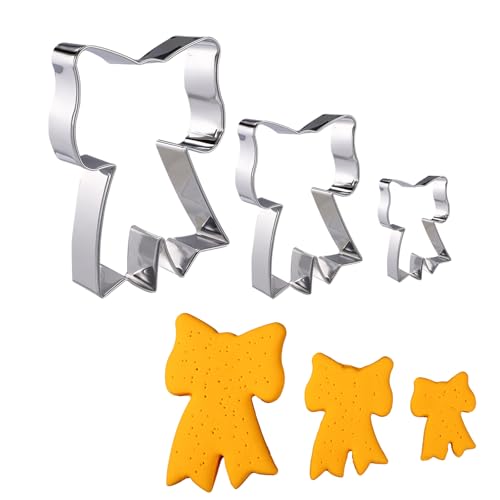 BOXOB 3 Stück Ausstechform mit Schleife, 5,2, 7,7, 10,4 cm Keksausstecher mit Schleife Bezaubernd Werkzeug zum Backen von Keksen Brot Teig Fondant von BOXOB