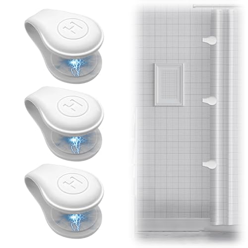 BOXOB 3stk Magnetische Duschvorhang-Clips aus Silikon, Duschvorhang-Magnete Selbstklebend Winddicht Spritzschutz Gewichtsclip Badezimmerzubehör für Zuhause (Milchig Weiß) von BOXOB