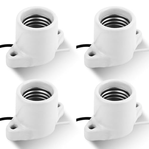 BOXOB 4 Stück Porzellan Lampenfassung, E26 Mittlerem Sockel Keramik Lampenfassung Langlebig Glühbirnenfassung mit 15cm Kabel 660 W 600 V, Kompatibel mit Standard-Glühbirnen von BOXOB
