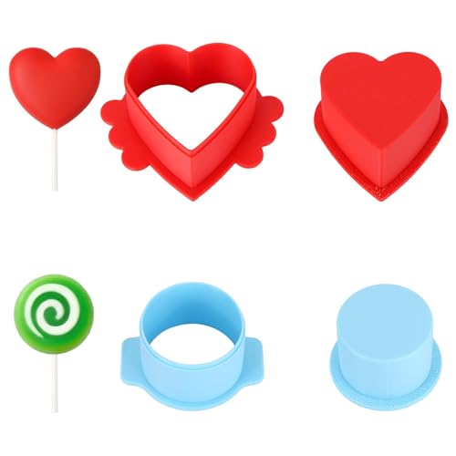 BOXOB 4stk Cake-Pop-Formen, Kreis- und Herz-Cake-Pop-Ausstecher und -Stopfer Praktisches Backformen-Formen-Press-Set Ideales Dessert-Zubehör für Geburtstage Hochzeiten Partys(Blau, Rot) von BOXOB