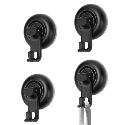 BOXOB 4stk Saughaken Dusche, 8x5,8x1,7cm Robust Wiederverwendbar Wasserdicht Handtuchhalter Ohne Bohren für Wände Glas Spiegel Fliesen und Küchen (Schwarz) von BOXOB