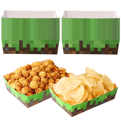 BOXOB 50stk Party-Tabletts, Braune und Grüne Tabletts mit Bergmann-Thema Papierteller zum Präsentieren und Aufbewahren von Snacks Zubehör für Geburtstagspartys mit Grünem Bergmann-Thema von BOXOB