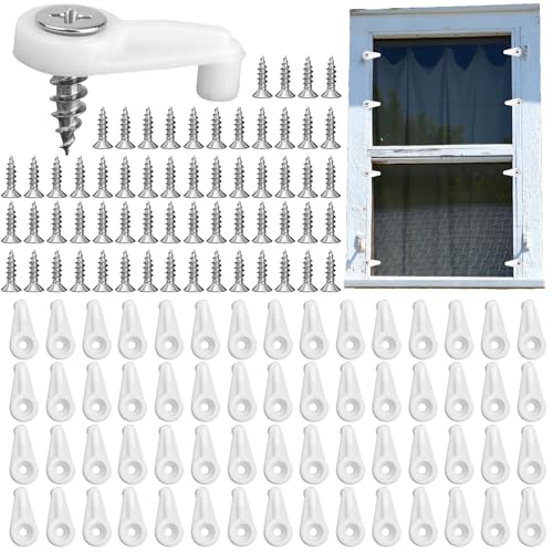 BOXOB 60stk Fliegengitter Klammern, Weiße Sturmfenster-Clips mit 60 Schrauben Glastür-Halteclip Spiegelhalter-Clip zur Befestigung von Spiegeln Fenstern Türen Glas von BOXOB