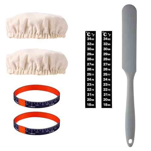 BOXOB 7 Teiliges Ersatzset für Sauerteig Starterglas, Sauerteig Starter Set mit Stoffkappe Silikonspatel Datumsband Temperaturpapier zum Hefebrotbacken von BOXOB